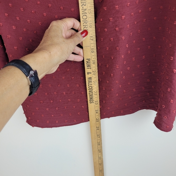 Max Studio burgundy boho blouse puffy ruffled sleeves gathered cuffs dots NWT S - Picture 4 of 12